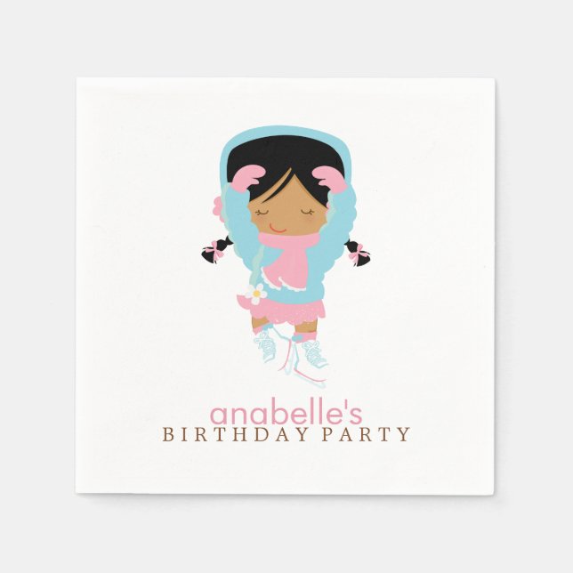 Cute Figure Skater Girl's Birthday Party Napkin (Front)