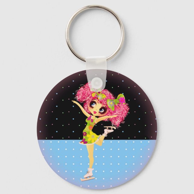 Cute Figure Skater Iceskating girl personalised Key Ring (Front)