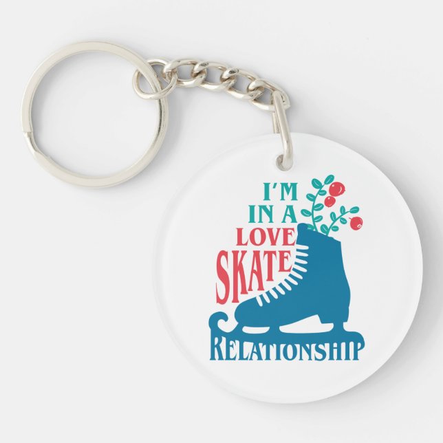 Cute Figure Skating I'm in Love Skate Relationship Key Ring (Front)