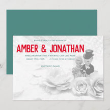 cute figurines and lace wedding invitation