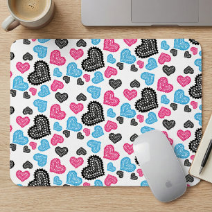 Cute Filigree Lace Hearts Pattern Mouse Mat