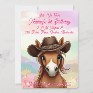 Cute Filly in Cowboy Hat Girlie Birthday Invitation