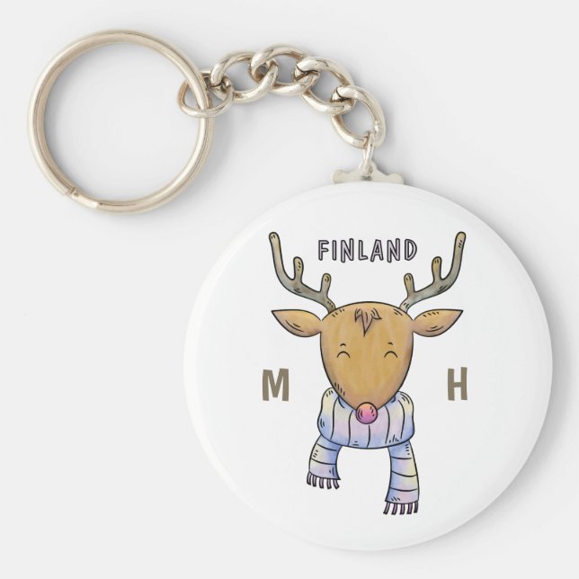Cute Finland Reindeer custom monogram key chains (Front)