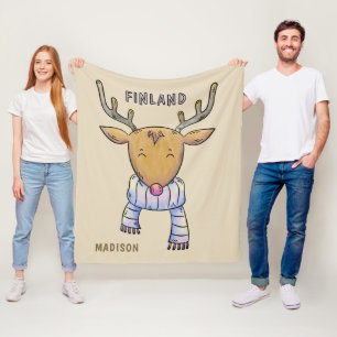 Cute Finland Reindeer custom name fleece blankets
