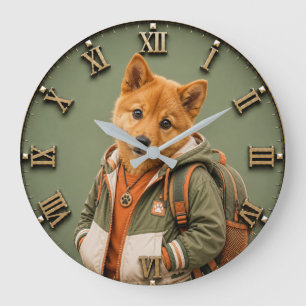 Cute Finnish Spitz Puppy Large Clock