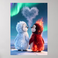 Cute Fire and Ice Penguin Northern Lights