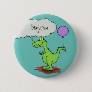 Cute fire breathing green funny dragon cartoon 6 cm round badge