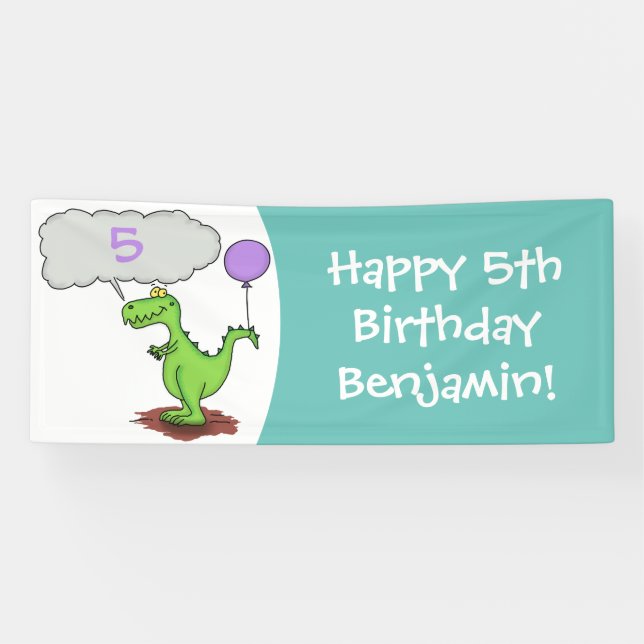 Cute fire breathing green funny dragon cartoon banner (Horizontal)