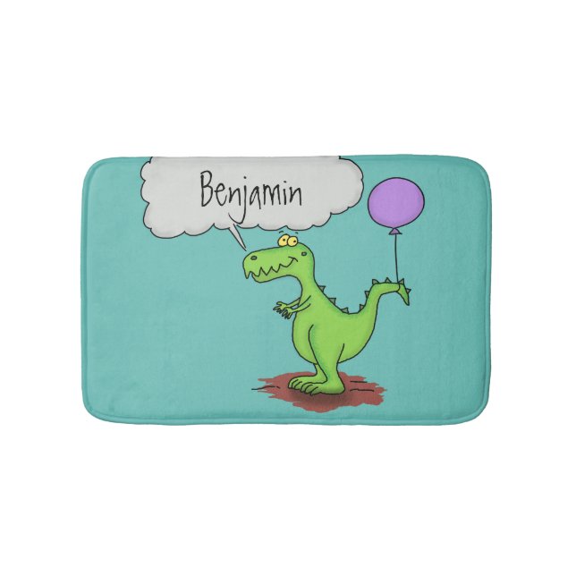 Cute fire breathing green funny dragon cartoon bath mat (Front)