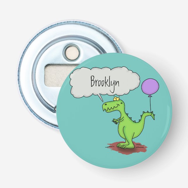 Cute fire breathing green funny dragon cartoon bottle opener (Front)