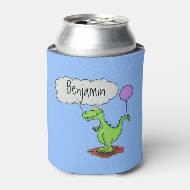 Cute fire breathing green funny dragon cartoon can cooler (Can Front)