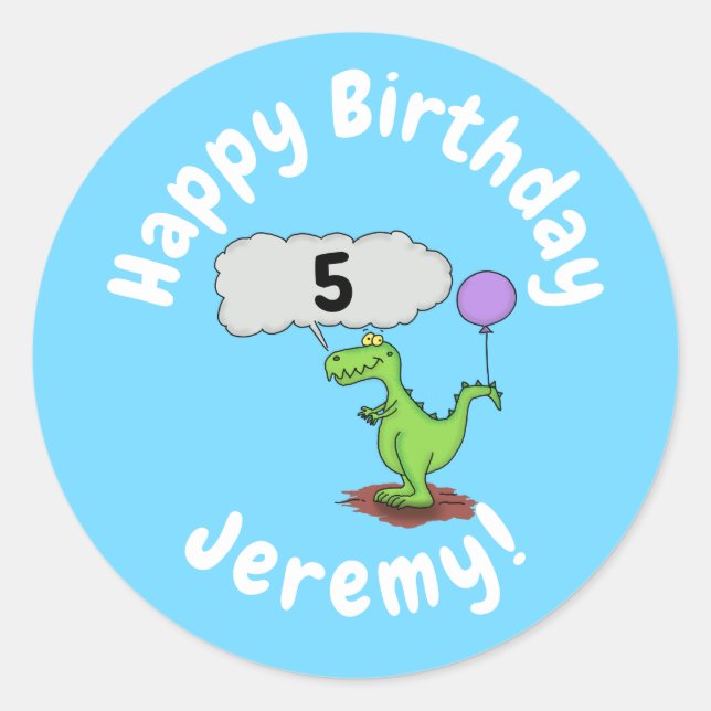 Cute fire breathing green funny dragon cartoon classic round sticker (Front)