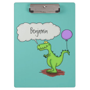 Cute fire breathing green funny dragon cartoon clipboard