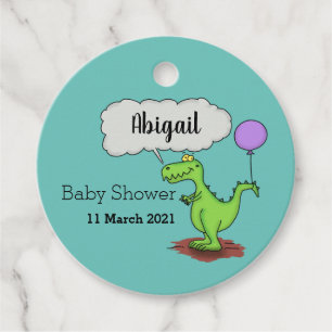 Cute fire breathing green funny dragon cartoon favour tags