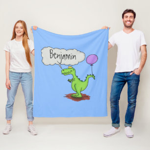 Cute fire breathing green funny dragon cartoon fleece blanket