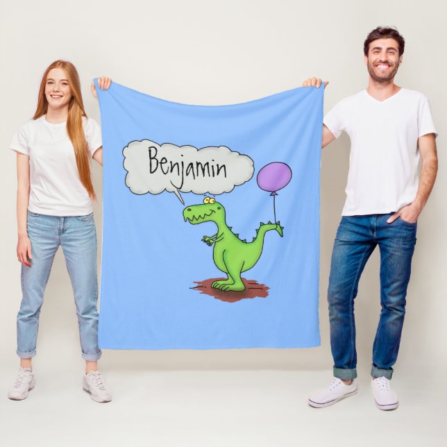 Cute fire breathing green funny dragon cartoon fleece blanket (In Situ)