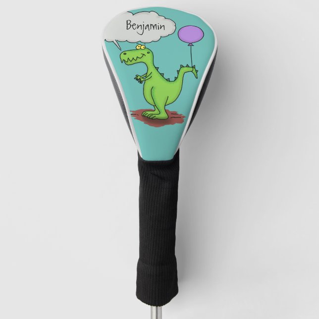 Cute fire breathing green funny dragon cartoon golf head cover (Front)
