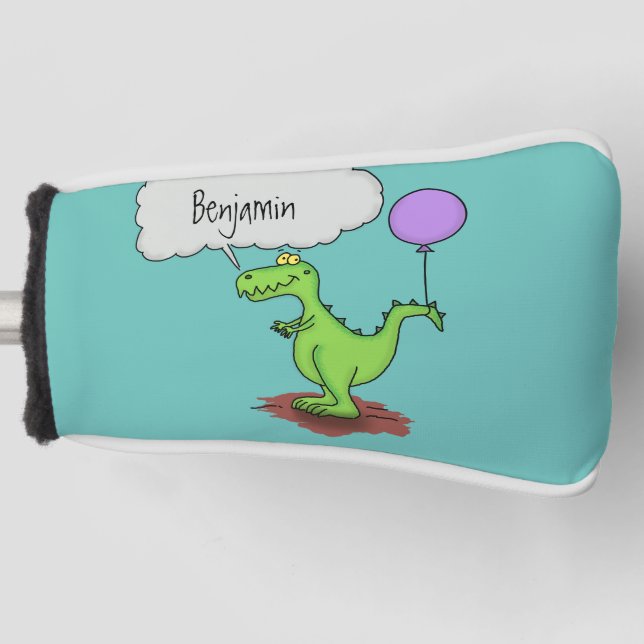 Cute fire breathing green funny dragon cartoon golf head cover (Front)