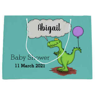 Cute fire breathing green funny dragon cartoon large gift bag