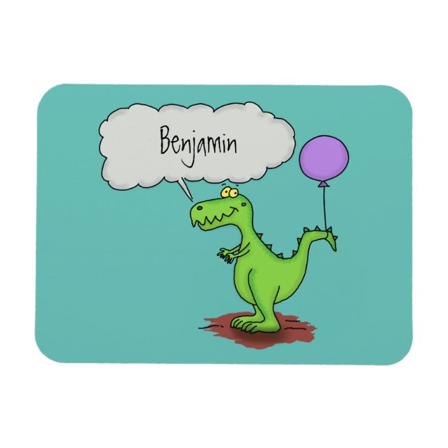 Cute fire breathing green funny dragon cartoon magnet (Horizontal)