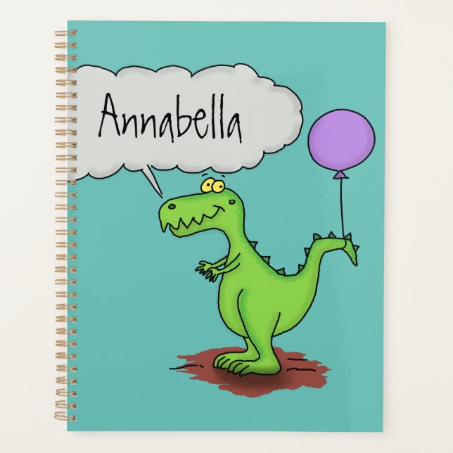Cute fire breathing green funny dragon cartoon planner (Front)