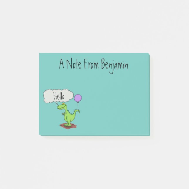 Cute fire breathing green funny dragon cartoon post-it notes (Front)