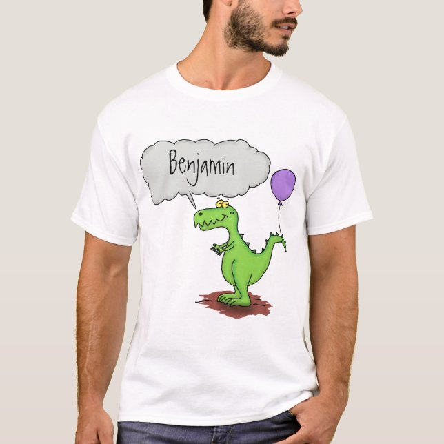 Cute fire breathing green funny dragon cartoon T-Shirt (Front)