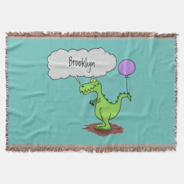 Cute fire breathing green funny dragon cartoon throw blanket (Front)