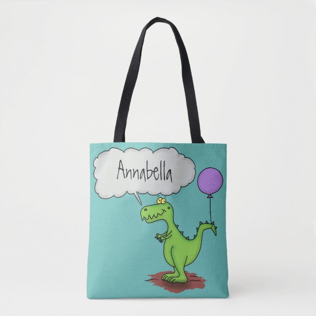 Cute fire breathing green funny dragon cartoon tote bag (Front)