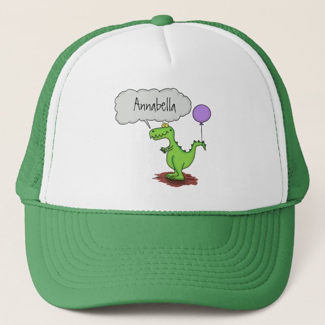 Cute fire breathing green funny dragon cartoon trucker hat (Front)