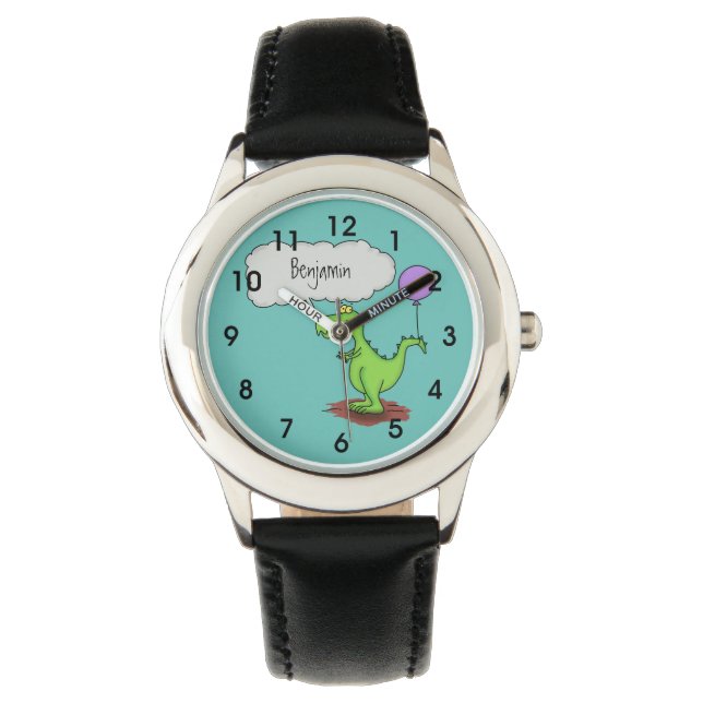 Cute fire breathing green funny dragon cartoon watch (Front)