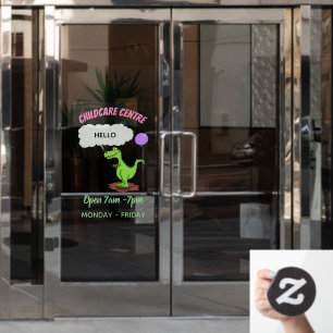 Cute fire breathing green funny dragon cartoon window cling