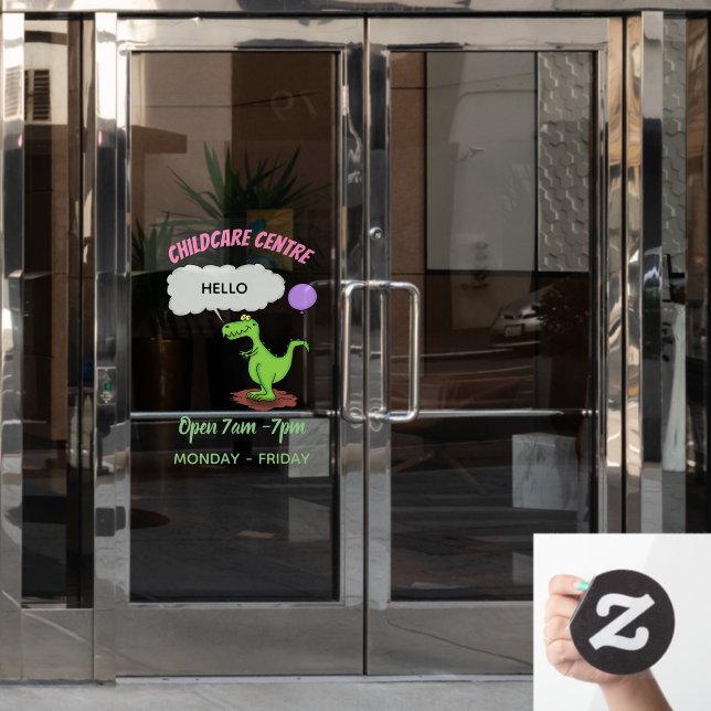 Cute fire breathing green funny dragon cartoon window cling (Office Door)