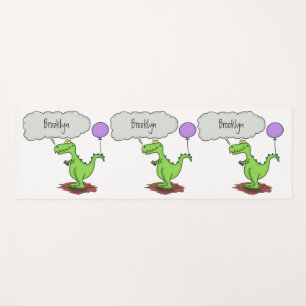 Cute fire breathing green funny dragon cartoon yoga mat