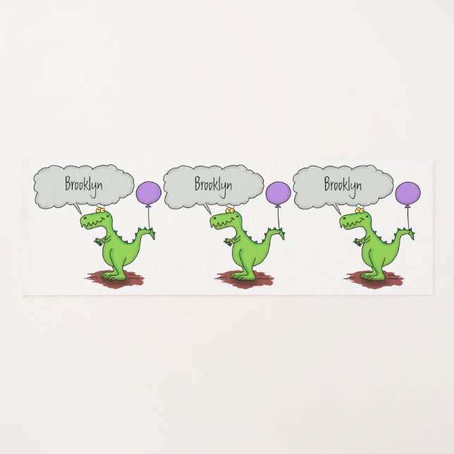 Cute fire breathing green funny dragon cartoon yoga mat (Front (Horizontal))