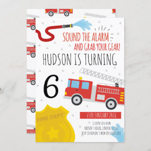 Cute Fire Engine Birthday Party Invitation