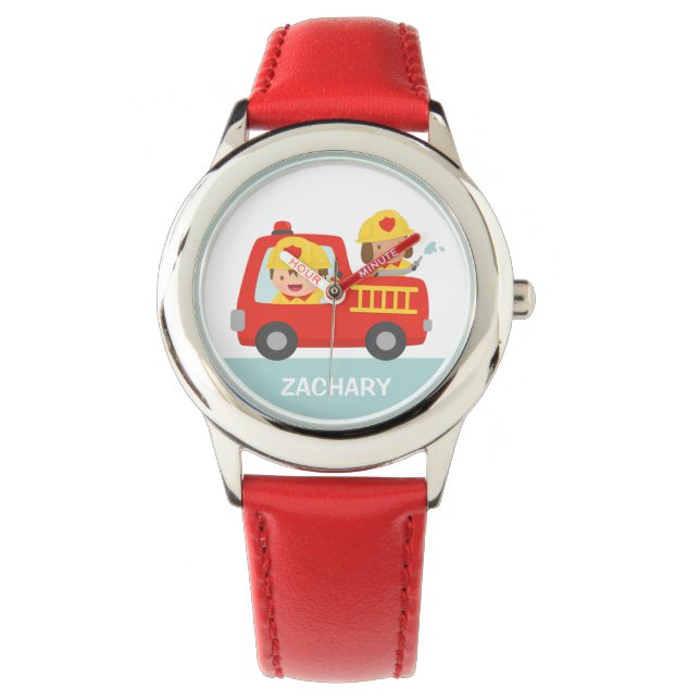 Cute Fire fighter Boy and Dog Red Fire Truck Watch (Front)