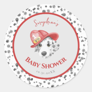 Cute Fire Fighter Dalmatian Baby Shower Classic Round Sticker