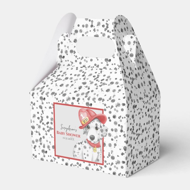 Cute Fire Fighter Dalmatian Baby Shower Favour Box (Front Side)