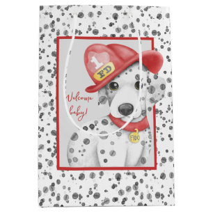 Cute Fire Fighter Dalmatian Baby Shower Medium Gift Bag