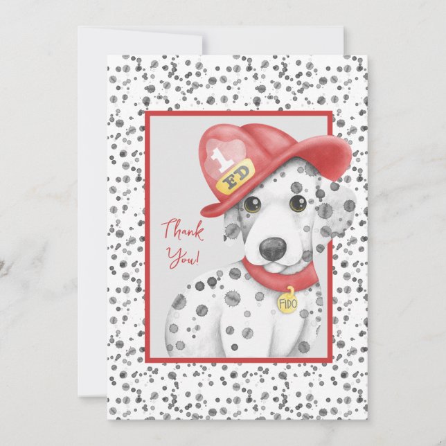 Cute Fire Fighter Dalmatian Baby Shower Thank You Card (Front)