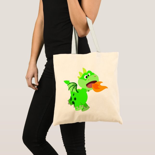 Cute Fire-Spitting Cartoon Baby Dragon Tote Bag (Front (Product))