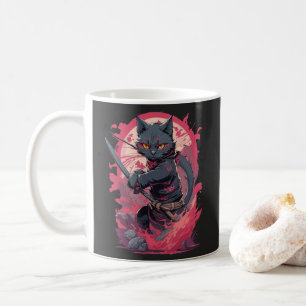 Cute Fire Splash Black Ninja Cat Warrior Coffee Mug