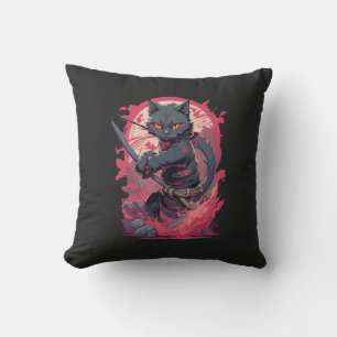 Cute Fire Splash Black Ninja Cat Warrior Cushion
