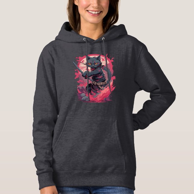 Cute Fire Splash Black Ninja Cat Warrior Hoodie (Front)