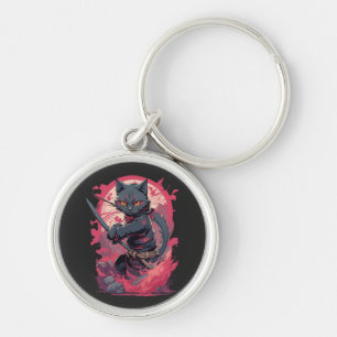 Cute Fire Splash Black Ninja Cat Warrior Key Ring