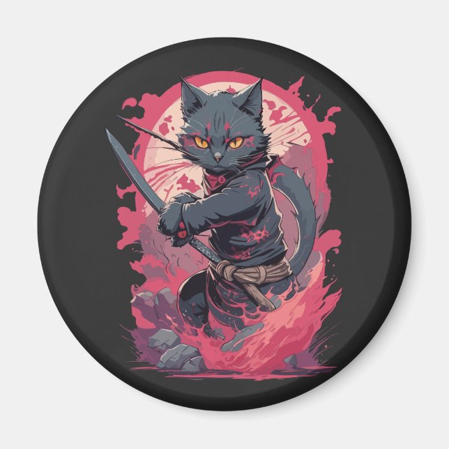 Cute Fire Splash Black Ninja Cat Warrior Magnet (Front)
