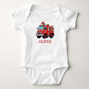 Cute Fire Truck and Firefighter Boy Baby Bodysuit