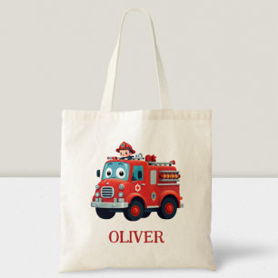 Cute Fire Truck and Firefighter Tote Bag