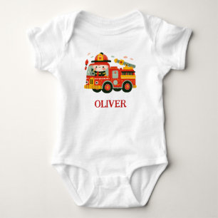 Cute Fire Truck and Fireman Baby Bodysuit
